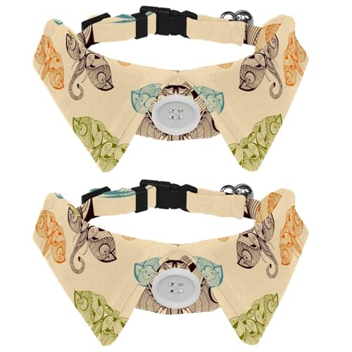 Hundehalsband mit Fliege und Glöckchen, helles Kritzelei-Elefanten, indisches Stammmuster, verstellbares Revers-Design, Katzenfliege, Halsband für kleine Haustiere, 2 Stück Hundehalsband mit Fliege und Glöckchen, helles Kritzelei-Elefanten, indisches Stammmuster, verstellbares Revers-Design, Katzenfliege, Halsband für kleine Haustiere, 2 Stück von lcndlsoe