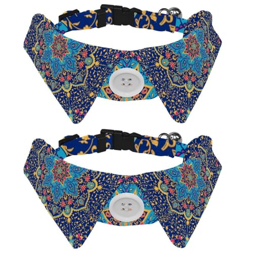 Hundehalsband mit Fliege und Glöckchen, indisches Mandala-Blumenmuster, buntes Muster, verstellbares Revers-Design, Katzenfliege, Halsband für kleine Haustiere, 2 Stück Hundehalsband mit Fliege und Glöckchen, indisches Mandala-Blumenmuster, buntes Muster, verstellbares Revers-Design, Katzenfliege, Halsband für kleine Haustiere, 2 Stück von lcndlsoe