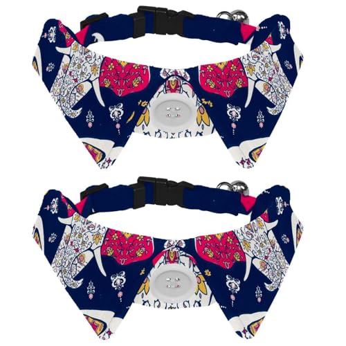 Hundehalsband mit Fliege und Glöckchen, indisches Mandala und Elefant, geometrisches Kreismuster, verstellbares Revers-Design, Katzenfliege, Halsband für kleine Haustiere, 2 Stück Hundehalsband mit Fliege und Glöckchen, indisches Mandala und Elefant, geometrisches Kreismuster, verstellbares Revers-Design, Katzenfliege, Halsband für kleine Haustiere, 2 Stück von lcndlsoe