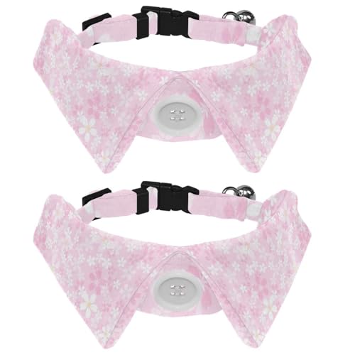 Hundehalsband mit Fliege und Glöckchen, kleines Blumenmuster, Kirschbossom, rosa Blumenmuster, verstellbares Revers-Design, Katzenfliege, Halsband für kleine Haustiere, 2 Stück von lcndlsoe