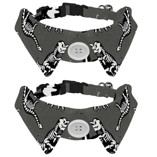 Hundehalsband mit Fliege und Glöckchen, lustig, skizzenhaft, fossilen Dinosauriern, Cartoon-Dino-Muster, verstellbares Revers-Design, Katzen-Fliege, Halsband für kleine Haustiere, 2 Stück von lcndlsoe
