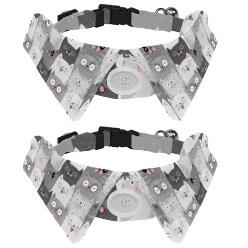 Hundehalsband mit Fliege und Glöckchen, lustige graue Katzen, niedliches Muster, verstellbares Revers-Design, Katzenfliege, Halsband für kleine Haustiere, 2 Stück Hundehalsband mit Fliege und Glöckchen, lustige graue Katzen, niedliches Muster, verstellbares Revers-Design, Katzenfliege, Halsband für kleine Haustiere, 2 Stück von lcndlsoe