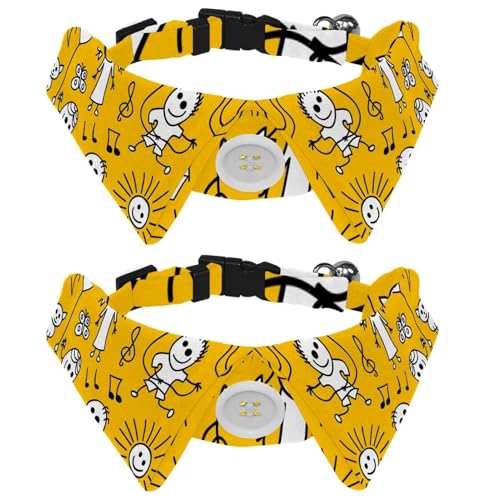 Hundehalsband mit Fliege und Glöckchen, lustiges Hundehalsband für Mädchen und Jungen, buntes gelbes Muster, verstellbares Revers-Design, Katzenfliege, Halsband für kleine Haustiere, 2 Stück von lcndlsoe