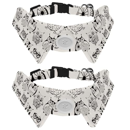 Hundehalsband mit Fliege und Glöckchen, niedliche Eulen, Cartoon-Vögel, Brille, verstellbares Revers-Design, Katzen-Fliege, Halsband für kleine Haustiere, 2 Stück von lcndlsoe