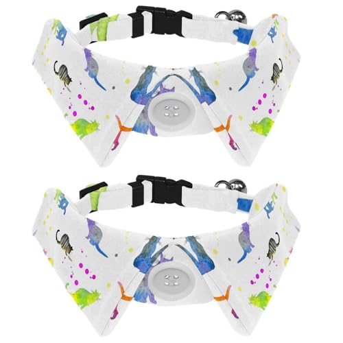 Hundehalsband mit Fliege und Glöckchen, niedliche Katze, buntes Tier, Kätzchen, Aquarellmuster, verstellbares Revers-Design, Katzenfliege, Halsband für kleine Haustiere, 2 Stück von lcndlsoe