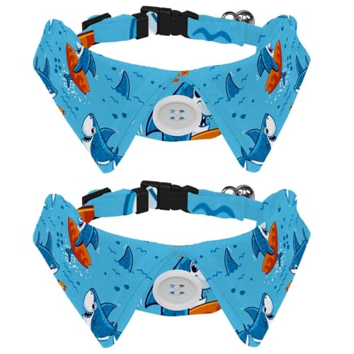 Hundehalsband mit Fliege und Glöckchen, niedliches Cartoon-Haie, Unterwassermuster, verstellbares Revers-Design, Katzen-Fliege, Halsband für kleine Haustiere, 2 Stück Hundehalsband mit Fliege und Glöckchen, niedliches Cartoon-Haie, Unterwassermuster, verstellbares Revers-Design, Katzen-Fliege, Halsband für kleine Haustiere, 2 Stück von lcndlsoe