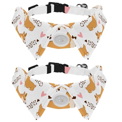 Hundehalsband mit Fliege und Glöckchen, niedliches Cartoon-walisisches Corgi, verstellbares Revers-Design, Katzenfliege, Halsband für kleine Haustiere, 2 Stück Hundehalsband mit Fliege und Glöckchen, niedliches Cartoon-walisisches Corgi, verstellbares Revers-Design, Katzenfliege, Halsband für kleine Haustiere, 2 Stück von lcndlsoe