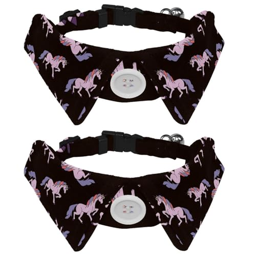 Hundehalsband mit Fliege und Glöckchen, niedliches Einhorn-Muster, verstellbares Revers-Design, Katzenfliege, Halsband für kleine Haustiere, 2 Stück von lcndlsoe