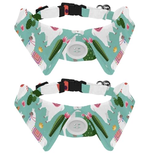 Hundehalsband mit Fliege und Glöckchen, niedliches Ilama und Kaktus, Kaktus, Blumenmuster, verstellbares Revers-Design, Katzenfliege, Halsband für kleine Haustiere, 2 Stück von lcndlsoe