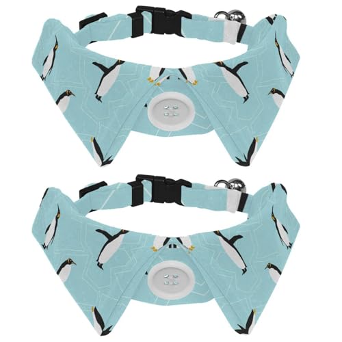 Hundehalsband mit Fliege und Glöckchen, niedliches Pinguin-Vogel-Eismuster, verstellbares Revers-Design, Katzen-Fliege, Halsband für kleine Haustiere, 2 Stück von lcndlsoe
