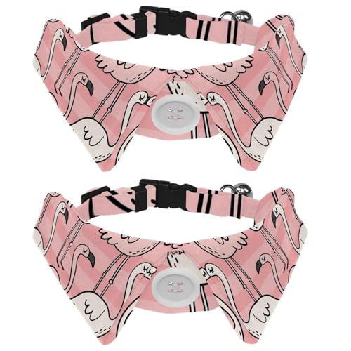 Hundehalsband mit Fliege und Glöckchen, niedliches Sommer-pinkes Flamingo-Vogel-Muster, verstellbares Revers-Design, Katzenfliege, Halsband für kleine Haustiere, 2 Stück von lcndlsoe