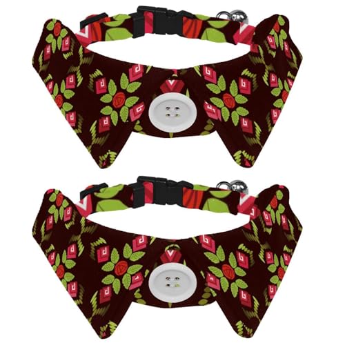 Hundehalsband mit Fliege und Glöckchen, rosa Blumenmuster, grünes Blattmuster, verstellbares Revers-Design, Katzenfliege, Halsband für kleine Haustiere, 2 Stück Hundehalsband mit Fliege und Glöckchen, rosa Blumenmuster, grünes Blattmuster, verstellbares Revers-Design, Katzenfliege, Halsband für kleine Haustiere, 2 Stück von lcndlsoe