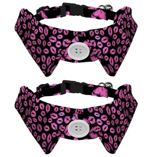 Hundehalsband mit Fliege und Glöckchen, rosa Lippen, Kussmuster, verstellbares Revers-Design, Katzenfliege, Halsband für kleine Haustiere, 2 Stück Hundehalsband mit Fliege und Glöckchen, rosa Lippen, Kussmuster, verstellbares Revers-Design, Katzenfliege, Halsband für kleine Haustiere, 2 Stück von lcndlsoe