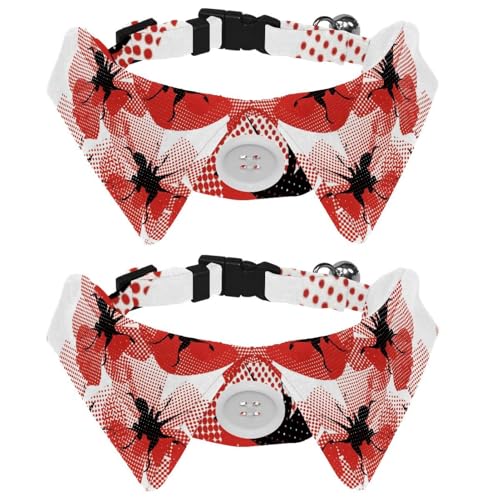 Hundehalsband mit Fliege und Glöckchen, schöne Mohnblumen, Rot, verstellbares Revers-Design, Katzenfliege, Halsband für kleine Haustiere, 2 Stück Hundehalsband mit Fliege und Glöckchen, schöne Mohnblumen, Rot, verstellbares Revers-Design, Katzenfliege, Halsband für kleine Haustiere, 2 Stück von lcndlsoe