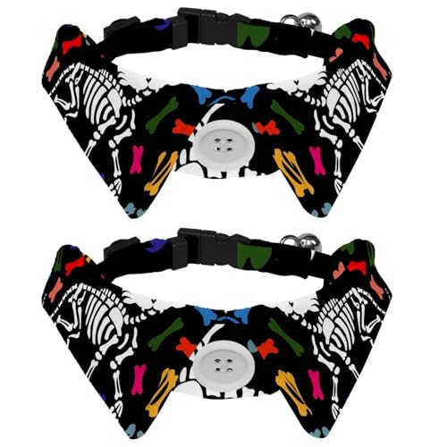 Hundehalsband mit Fliege und Glöckchen, schönes Katzen-Skelettknochen, verstellbares Revers-Design, Katzenfliege, Halsband für kleine Haustiere, 2 Stück Hundehalsband mit Fliege und Glöckchen, schönes Katzen-Skelettknochen, verstellbares Revers-Design, Katzenfliege, Halsband für kleine Haustiere, 2 Stück von lcndlsoe