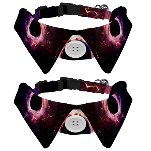 Hundehalsband mit Fliege und Glöckchen, schwarzes Loch im Weltraum, Galaxie-Muster, verstellbares Revers-Design, Katzenfliege, Halsband für kleine Haustiere, 2 Stück von lcndlsoe