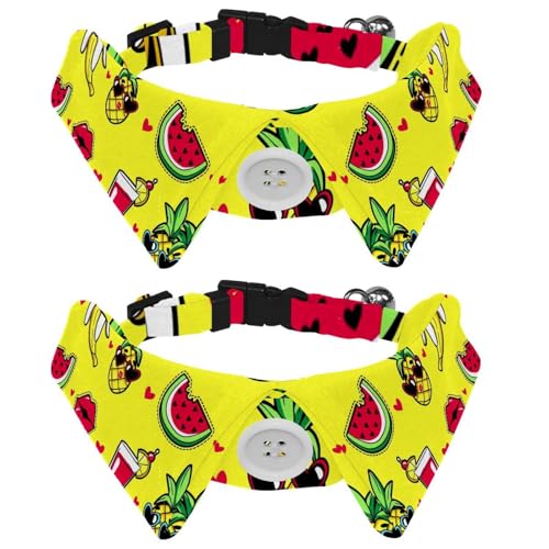 Hundehalsband mit Fliege und Glöckchen, tropische Ananas-Lippen, Cocktail, Wassermelone, Bananenmuster, verstellbares Revers-Design, Katzen-Fliege, Halsband für kleine Haustiere, 2 Stück Hundehalsband mit Fliege und Glöckchen, tropische Ananas-Lippen, Cocktail, Wassermelone, Bananenmuster, verstellbares Revers-Design, Katzen-Fliege, Halsband für kleine Haustiere, 2 Stück von lcndlsoe