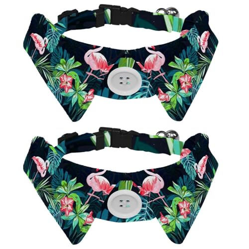 Hundehalsband mit Fliege und Glöckchen, tropische Palme, Sommer, Flamingo, Vögel, Blumen, verstellbares Revers-Design, Katzen-Fliege, Halsband für kleine Haustiere, 2 Stück Hundehalsband mit Fliege und Glöckchen, tropische Palme, Sommer, Flamingo, Vögel, Blumen, verstellbares Revers-Design, Katzen-Fliege, Halsband für kleine Haustiere, 2 Stück von lcndlsoe