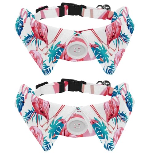 Hundehalsband mit Fliege und Glöckchen, tropische Palmenblätter, Flamingo, Hibiskus, Blumenmuster, verstellbares Revers-Design, Katzenfliege, Halsband für kleine Haustiere, 2 Stück Hundehalsband mit Fliege und Glöckchen, tropische Palmenblätter, Flamingo, Hibiskus, Blumenmuster, verstellbares Revers-Design, Katzenfliege, Halsband für kleine Haustiere, 2 Stück von lcndlsoe