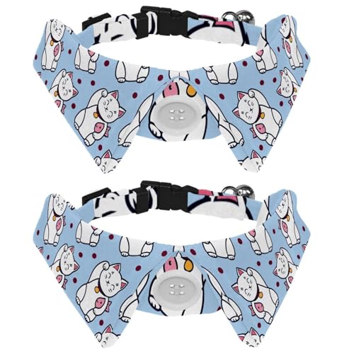 Maneki Neko Hundehalsband mit Fliege und Glöckchen, verstellbares Revers-Design, Katzenfliege, Halsband für kleine Haustiere, 2 Stück von lcndlsoe