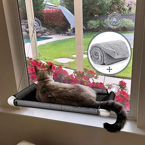 Lcybem Katzen-Fenstersitzstange – Katzenhängematten für Fenster mit Plüsch-Pad, platzsparendes Katzenbett, Sicherheit für zwei große Katzen, bietet rundum 360° Sonnenbaden für drinnen und draußen. von lcybem