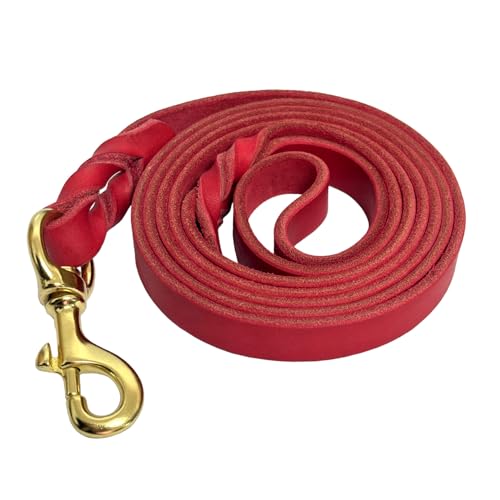 Hundeleine aus Leder, 1,8 m x 1,9 cm, strapazierfähig, geflochten, mit drehbarem Verschluss, Trainingsleine aus echtem Leder, für kleine, mittelgroße und große Hunde, Rot Hundeleine aus Leder, 1,8 m x 1,9 cm, strapazierfähig, geflochten, mit drehbarem Verschluss, Trainingsleine aus echtem Leder, für kleine, mittelgroße und große Hunde, Rot von leadfar