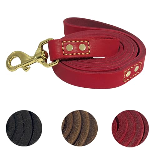 Strapazierfähige Leder-Hundeleine, 1,8 m x 2,5 cm, starke Doppelnähte, echtes Leder, Trainingsleine für Haustiere, weicher Griff und langlebige Leine für kleine, mittelgroße und große Hunde, Rot Strapazierfähige Leder-Hundeleine, 1,8 m x 2,5 cm, starke Doppelnähte, echtes Leder, Trainingsleine für Haustiere, weicher Griff und langlebige Leine für kleine, mittelgroße und große Hunde, Rot von leadfar