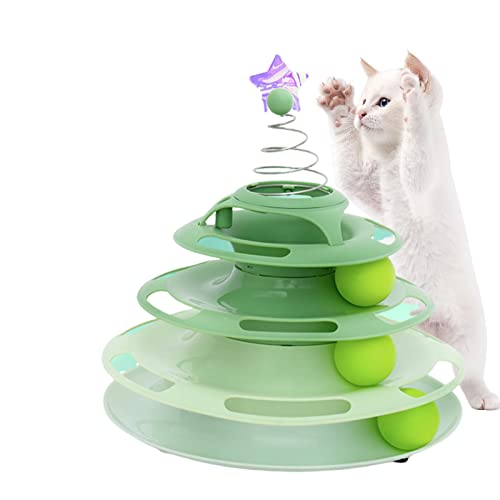 Ballspielzeug für Katzen | Katzenspielzeug für Indoor-Katzen | Haustierspielzeug mit Übungsbällen Teaser Star, 3-lagiger Kreisballbahn-Plattenspieler mit Katzenbällen, interaktives Training für Katzen von lear-au
