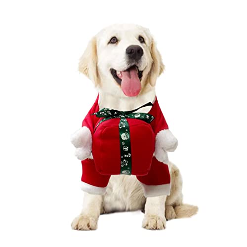 Hunde-Weihnachtskostüm | Roter Weihnachtsmann-Hunde-Outfit, Winterkleidung, warme Kleidung mit Geschenkbeutel, waschbarer Haustieranzug, Weihnachtsmann-Overall für drinnen und draußen Lear-au von lear-au