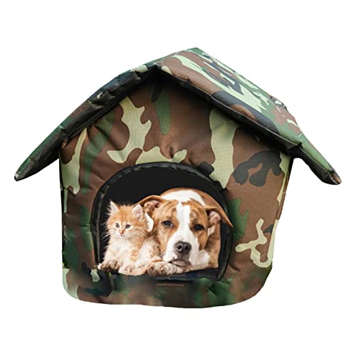 Hundezelt, winddichte Katzenkäfige mit Tür für draußen, hält warm, stabil, langlebig, Camouflage-Katzenzubehör mit 3 Seiten Schnalle für Kätzchen, Kätzchen, Welpen, Hunde, Kaninchen Lear-au von lear-au