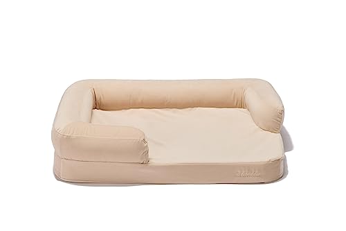 Orthopädisches Hundebett "Kuschelbett" aus Memory-Schaum mit abnehmbarem waschbarem Bezug, Hochwertige Doppelschichtmatratze, wasserdichter Matratzenschoner, für Hunde aller Größen (S, Creme) von #lebeddie