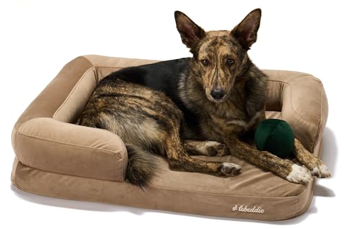 #lebeddie Orthopädisches Hundebett Kuschelbett aus Memory-Schaum mit abnehmbarem waschbarem Bezug, Hochwertige Doppelschichtmatratze, wasserdichter Matratzenschoner, für Hunde Aller Größen (L, Braun) von #lebeddie