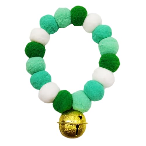 Leconpet Pom Pom Hundehalsband, elastische Katzen-Halskette, dekorativer Plüschball, Haustierhalsband mit Glocke für Fotos, Spaziergänge, Outdoor-Sportarten (Grün-Weiß, M) von leconpet