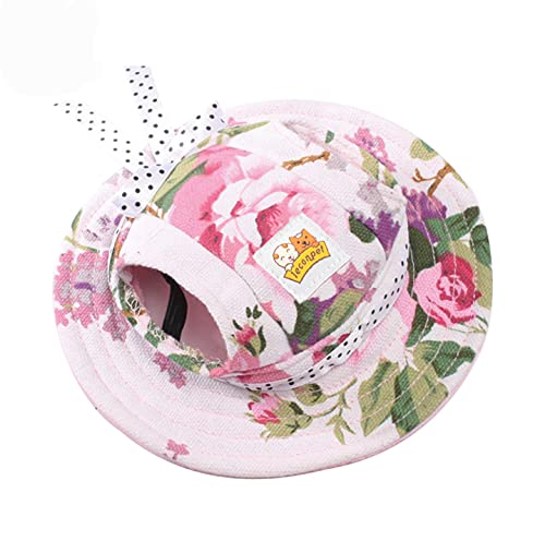 Leconpet Princess Haustiermütze, Hundemütze, Hüte mit Nackenband, verstellbar, bequeme Ohrlöcher für kleine, mittelgroße Hunde im Freien, Sonnenschutz (Farbe Blume, L) von leconpet