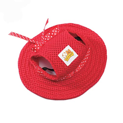 Leconpet Princess Pet Hat Hundehüte, Hüte mit Nackengurt, verstellbare bequeme Ohrlöcher für kleine, mittelgroße Hunde im Freien Sonnenschutz (S, Rot) von leconpet