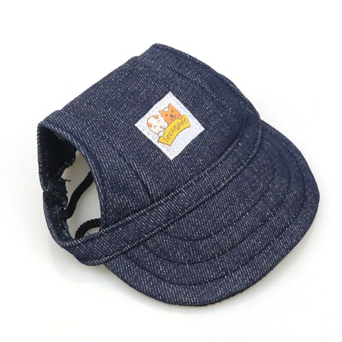 leconpet Baseballkappe, Hüte mit Nackenband, verstellbare bequeme Ohrlöcher für kleine, mittelgroße und große Hunde, Sonnenschutz im Freien (blaue Jeans, S) von leconpet