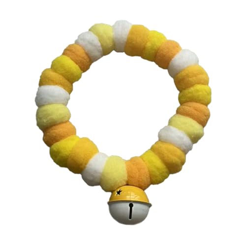 leconpet Pom Pom Ball Hunde-Halskette, dehnbarer Plüschball, Katzen-Halskette, dekorativ, auffällig, Pompon, Haustier-Welpenhalsband mit Glocke für Fotos, Spaziergänge, Outdoor-Sportarten (Gelb, XS) von leconpet