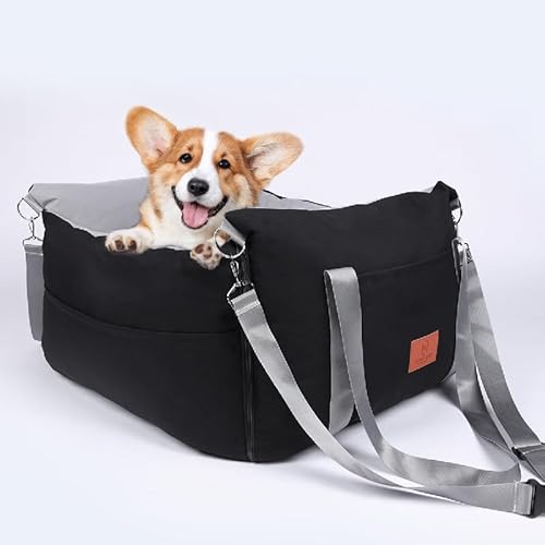 Meduim Hunde Autositz für mittelgroße Hunde, wasserdichte Hundetrage für Autos mit 4 Taschen, Haustierauto-Booster für kleine Hunde mit strapazierfähigem Gurt bis zu 11,3 kg, Clip-On-Sicherheitsleine von lefarfadet