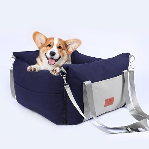 Meduim Hunde Autositz für mittlere Hunde, wasserdichte Hundetrage für Autos mit 4 Taschen, Haustier Auto Booster für kleine Hunde mit strapazierfähigem Gurt bis zu 11,3 kg, weiches Plüschkissen von lefarfadet