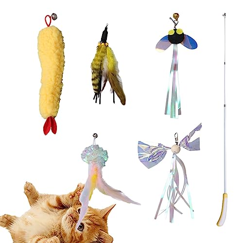 lencyotool Katzen-Teaser-Zauberstab - Einziehbares Teaser-Katzenfederspielzeug - Katzenfederspielzeug-Zauberstab, interaktives Kätzchenspielzeug, Katzenspielzeug-Angelruten-Set für Katzenübungen von lencyotool
