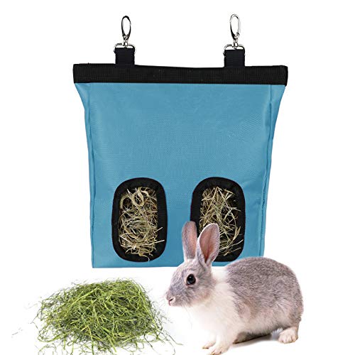 Kaninchen Heutasche Meerschweinchen Futterstation Futterspender Kleintiere Heutasche Futtersack für Hase Chinchilla Hamster Kleine Tiere (2 Fenster, Blau) von lenpestia