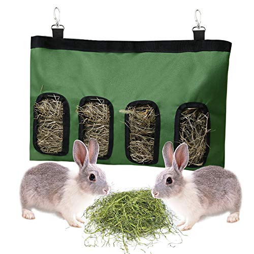 Kaninchen Heutasche Meerschweinchen Futterstation Futterspender Kleintiere Heutasche Futtersack für Hase Chinchilla Hamster Kleine Tiere (4 Fenster, Grün) von lenpestia