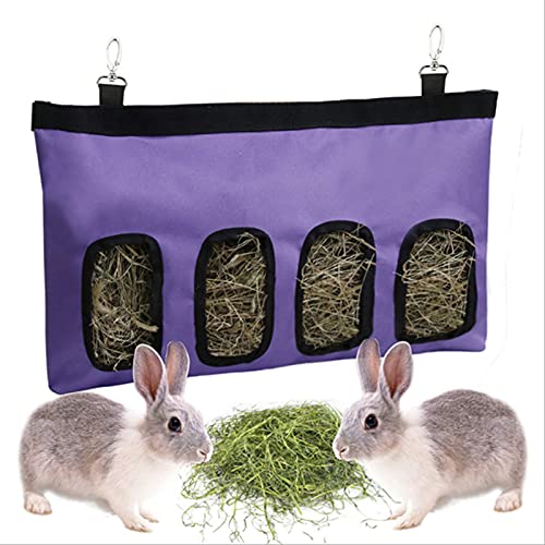 Kaninchen Heutasche Meerschweinchen Futterstation Futterspender Kleintiere Heutasche Futtersack für Hase Chinchilla Hamster Kleine Tiere (4 Fenster, Lila) von lenpestia