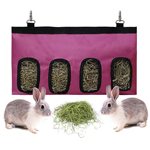 Kaninchen Heutasche Meerschweinchen Futterstation Futterspender Kleintiere Heutasche Futtersack für Hase Chinchilla Hamster Kleine Tiere (4 Fenster, Rosa) von lenpestia