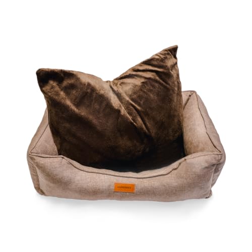 lepuspet Toledo Hundebett, waschbar, rutschfest, Hundekorb mit einem Wendekissen für Winter und Sommer, ideal für kleine Hunde bis 35 kg (L 80x65x17 cm), braun von lepuspet