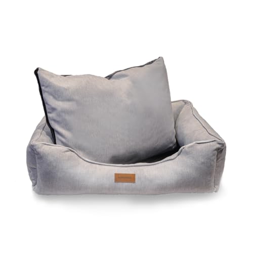 lepuspet Toledo Hundebett, waschbar, rutschfest, Hundekorb mit einem Wendekissen für Winter und Sommer, ideal für kleine Hunde bis 35 kg (L 80x65x17 cm), grau von lepuspet