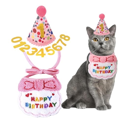 Leryveo Alles Gute zum Geburtstag Katzenkostüm, Katzen-Geburtstagskostüm | Katzen-Geburtstagsparty-Zubehör | Mini-Hündchen-Katzen-Geburtstagshut, Festliche Katzen-Partydekorationen, von leryveo