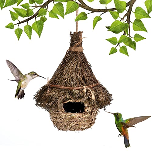 Leryveo Kolibri-Vogelhäuser zum Aufhängen im Freien | Natürliches handgewebtes Kolibri-Nesthaus aus Gras und Moos | Wasserdichtes Hänge-Vogelhütten-Nest für draußen lebende Finken-Kanarienmeise von leryveo