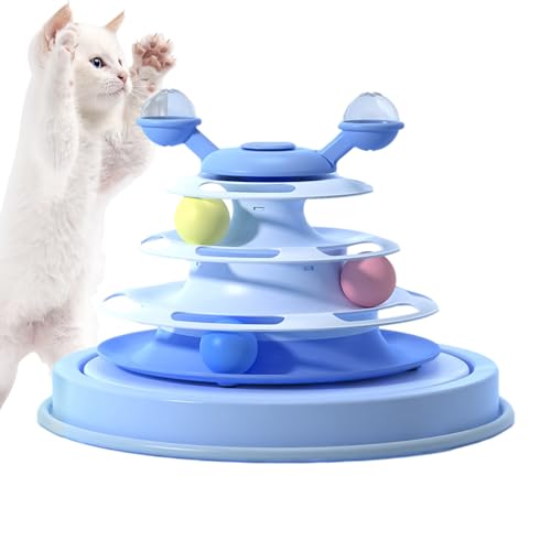 leryveo Drehendes Katzenspielzeug für Hauskatzen, interaktiver Katzenspielzeugball | 4-stufiger runder interaktiver Katzenspielzeug-Spinner,Haustierkatzenzubehör für Kätzchen, große und kleine von leryveo