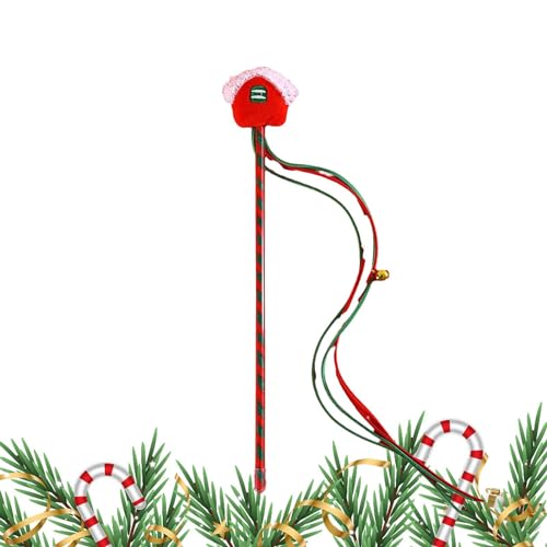 leryveo Weihnachtsinteraktives Katzenspielzeug | Weihnachten Katzenspielzeug Katzenfänger Teaser Stick,Interaktives Katzen-Angelspielzeug für kleine und mittelgroße Katzen zum Beißen, Kauen und von leryveo